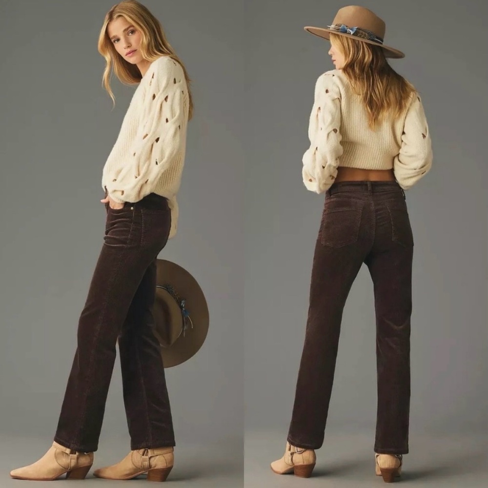 Pilcro NWT The Yaya Mid-Rise Corduroy Crop Flare Pant Brown 29P